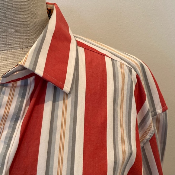 Robert Graham Mens White Shirt w Orange Gray Stripes / Contrasting Print / 2XL - Picture 2 of 16